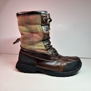 UGG Men’s Butte Plaid Waterproof Boots, Sheepskin Lining. Size 9.